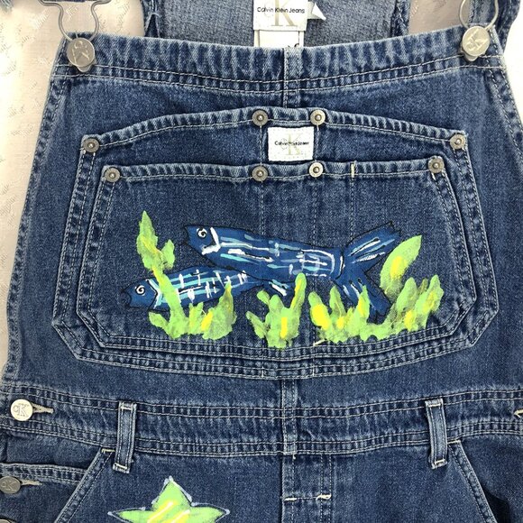 Calvin Klein Jeans Vintage Hand-Painted Denim Bib Overalls Size M - Picture 5 of 16